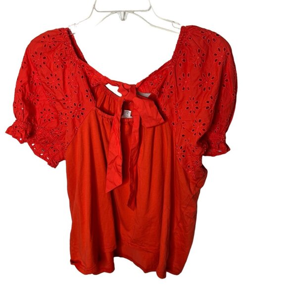 J.Crew $70 Eyelet Tie-Back Top Bohemian Red Size L BR710 - Picture 2 of 5